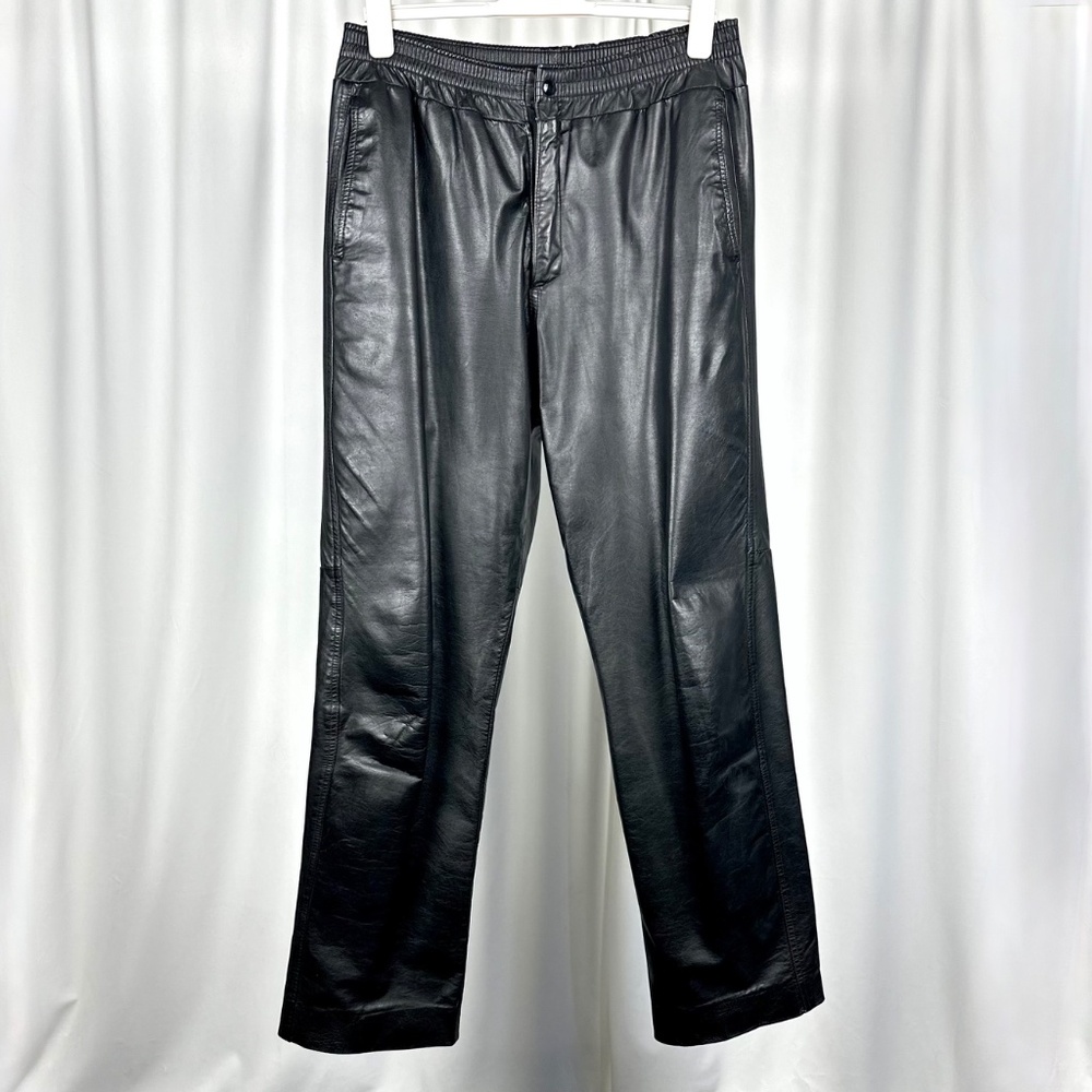 Vintage 1990’s 'Sears The Men's Store' Black Leather Cowhide Biker Pants • M/L